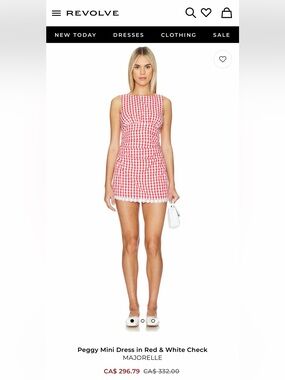 MAJORELLE Red & White Gingham Sleeveless Mini Dress Size Medium